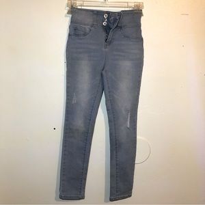 Light Blue Kids Denim Skinny Jeans with Distress, size 10.